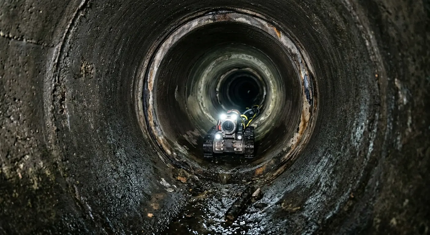 Robotic sewer camera inspecting pipe interior for Drain Snake Service in Harrietstown